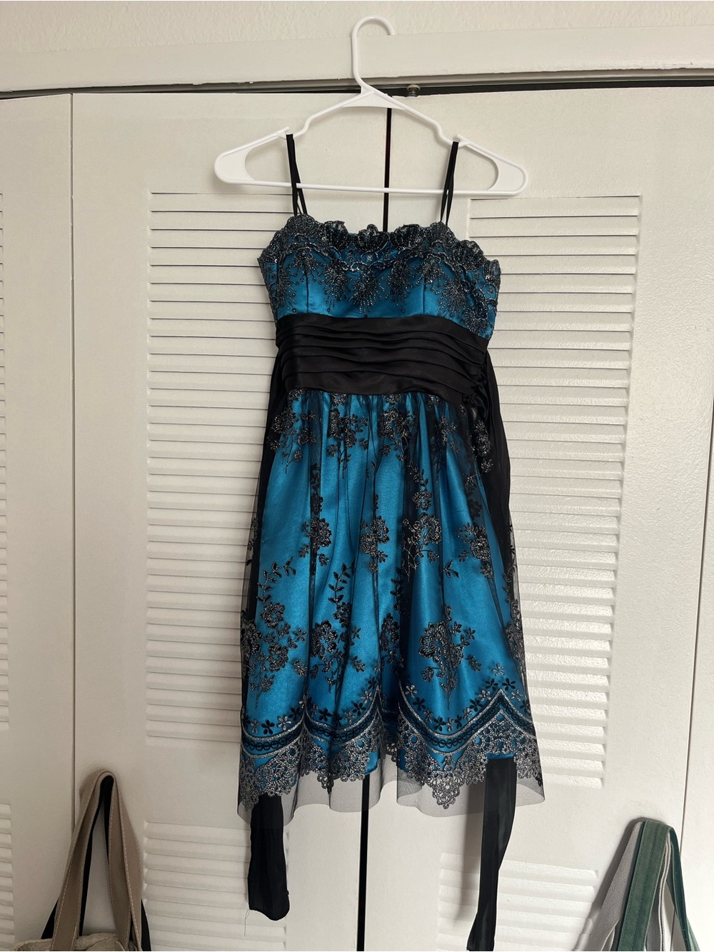 Blondie Nites Teal and Black Lace-Trim Party Dress